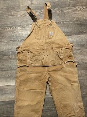 Carhartt Brown Bib Overalls W/Nail Apron Carpenter Duck R28 50x32 RARE Vintage